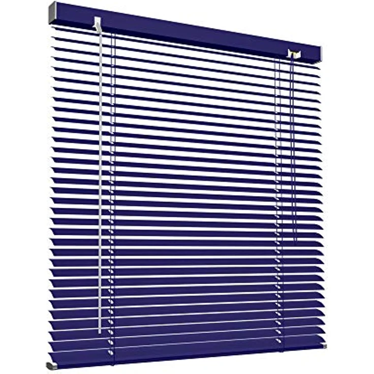 Victoria M. Aluminium Jalousie 25mm, Feuchtigkeitsbeständige Innenjalousie, Schraub- oder Klemmmontage inkl. Klemmclips, 120 x 130 cm, blau – Bild 1