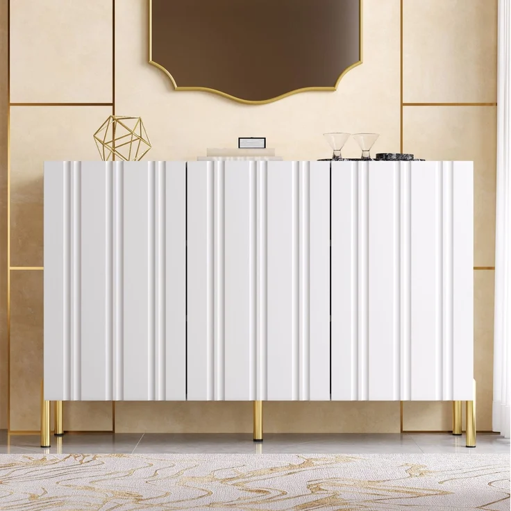 DESVIAE Sideboard Weiß aus MDF/Spanplatte – 120x80x35,5 cm – 3 Türen, verstellbare Einlegeböden – Bild 2