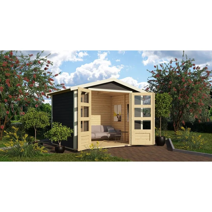 Karibu Gartenhaus Amberg 3 Terragrau 19mm Wandstärke