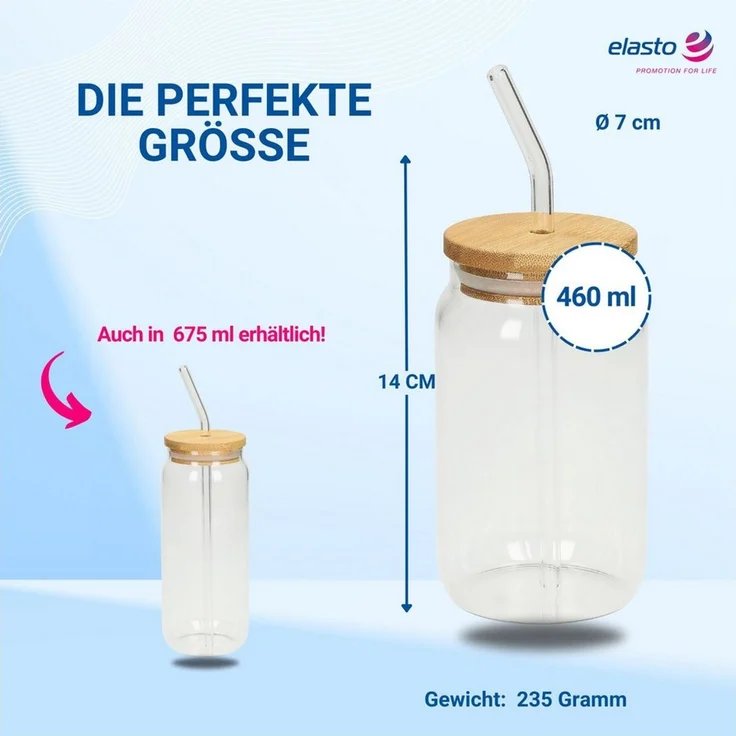 elasto Becher Trinkglas "Tropical" mit Strohhalm 460 ml natur – Bild 4