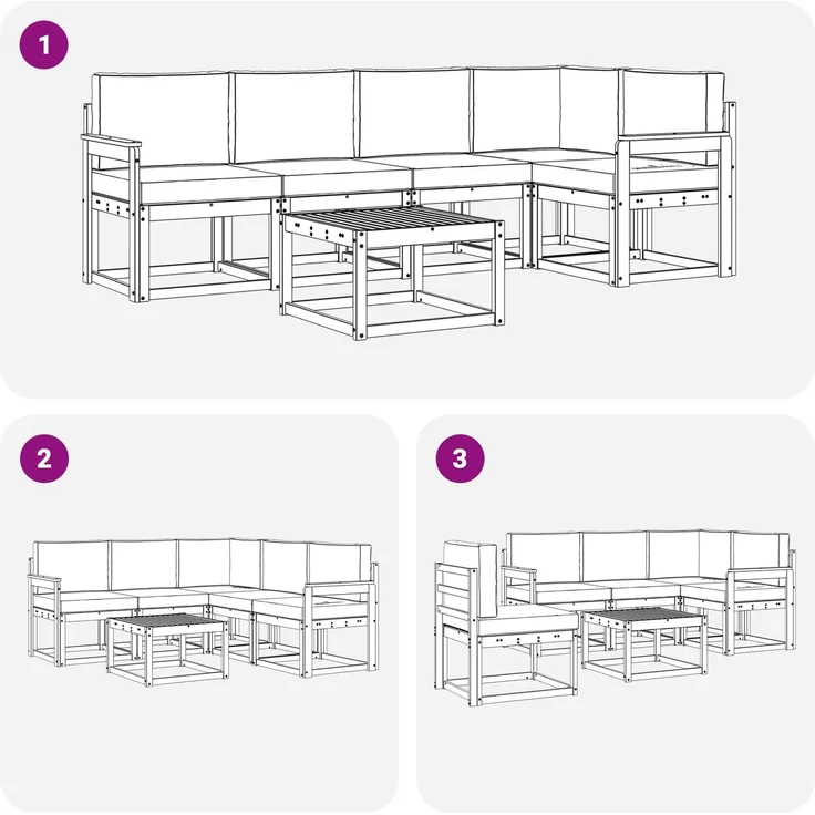 vidaXL Outdoor-Sofagarnitur mit Kissen 6 pcs Natur und Anthrazit 3366420 – Bild 8