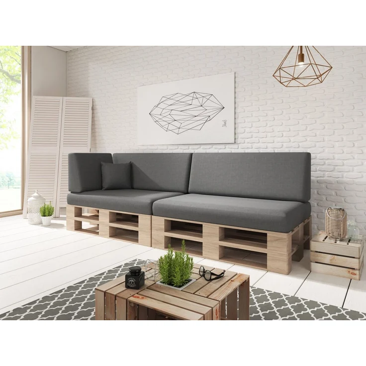 sunnypillow Palettenkissen mit abnehmbarem Bezug Kaltschaum Palettenauflage Palettenpolster Palettensofa Sitzkissen Rückenlehne Indoor Outdoor 6er Set 120x80 Anthrazit – Bild 2