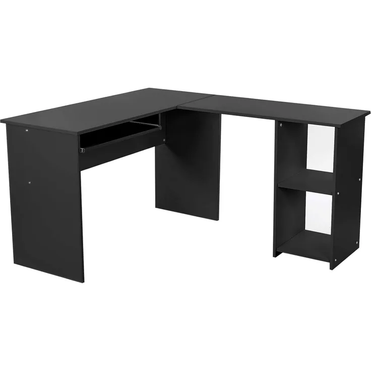Vasagle Eckschreibtisch, großer Computertisch mit 2 Ablagen und Tastaturauszug, Schreibtisch, 140x120 cm, stabiler PC-Tisch, Winkelkombination, Bürotisch, erleichterte Montage, schwarz, LCD810B
