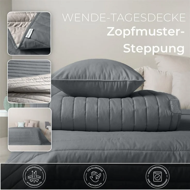 SEI Design Bettüberwurf Tagesdecke Überwurf Modernes Linien-Steppmuster – Wendeoptik, Wendedecke Bettüberwurf – Bild 2