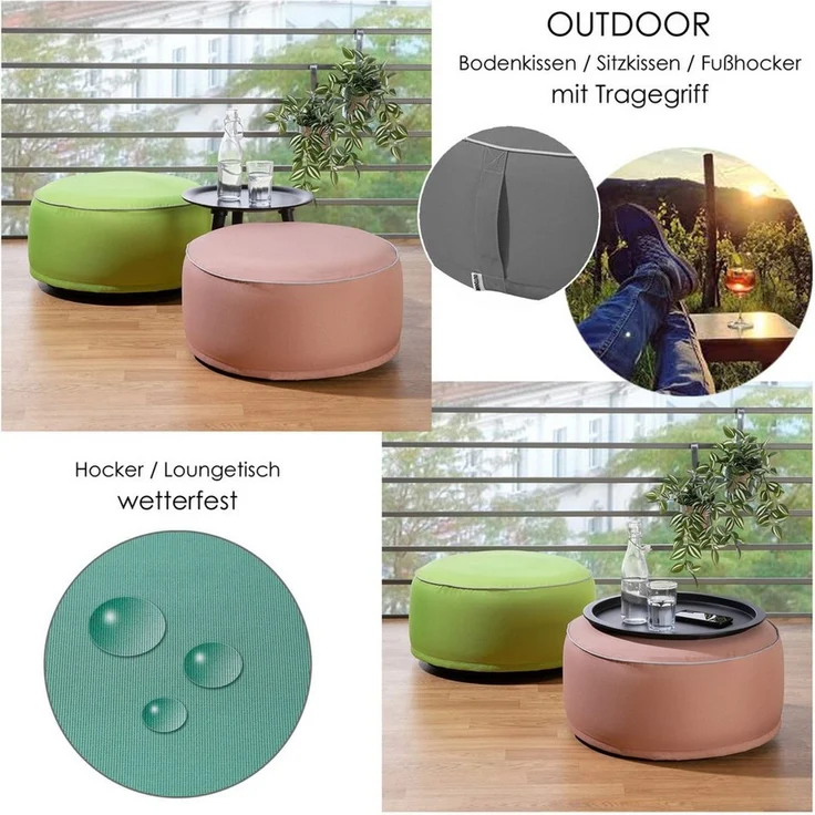 heimtexland Outdoor Pouf Sitzkissen wetterfest Garten Bodenkissen aufblasbar Fußhocker Yoga Lounge Hocker Tisch Party Deko Sitzsack 25x55 Typ551 Türkis – Bild 4
