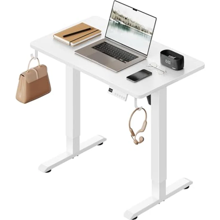 WOLTU Höhenverstellbarer Schreibtisch Elektrisch, kompakt mit Memory-Funktion & Kollisionsschutz, 80kg Tragkraft, geräuscharm, 80 x 48 cm, Weiß – Bild 1