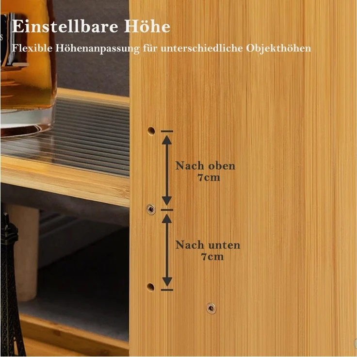 TUWENA Beistelltisch Beistelltisch mit Rollen, Couchtisch Schublade, Nachttisch Stubentisch, Bambus Sofatisch für Wohnzimmer, Schlafzimmer, Balkon, 70x30x60 cm – Bild 4