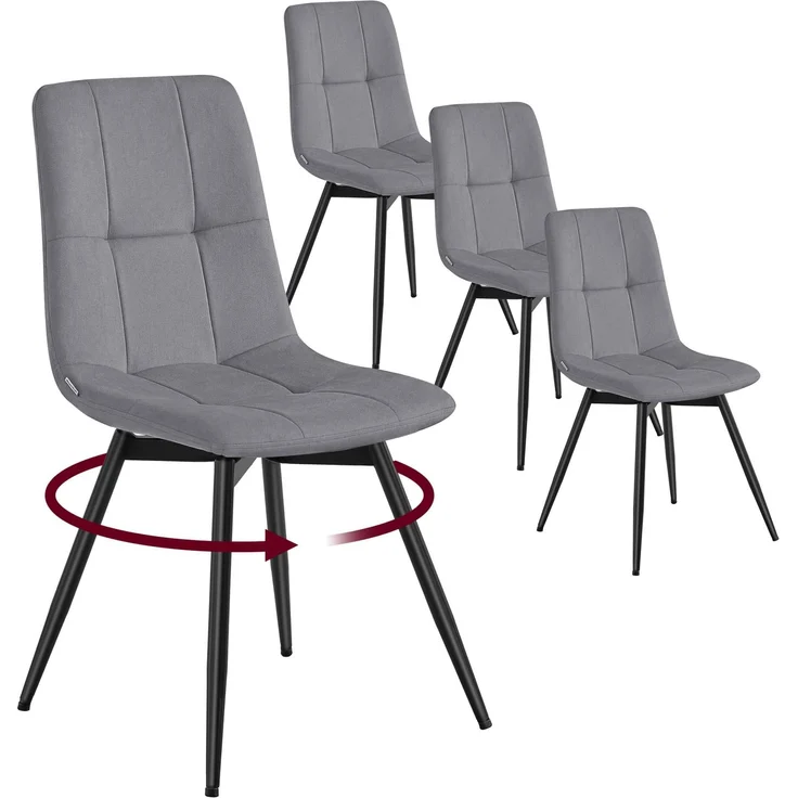 VASAGLE Esszimmerstühle, 360° Drehbar, aus Samt, Ergonomische Polsterstühle, 4er Set, 43 x 52 x 83 cm, für Esszimmer und Wohnzimmer, Schiefergrau, TYRA Kollektion KDC198G101