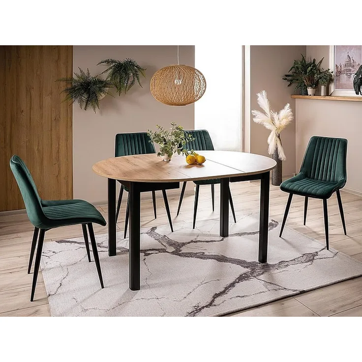 designimpex Esstisch Design GS-222 Eiche Artisan - Schwarz matt rund ausziehbar