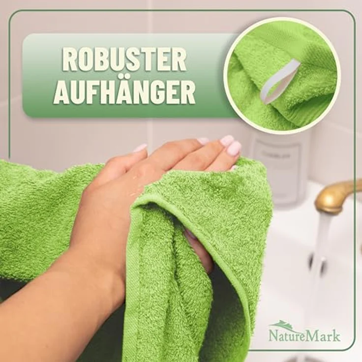 Green Mark Handtuch-Set mit 10 Teilen – 100% Baumwolle – 4 Handtücher 50×100 cm, 2 große Duschtücher 70×140 cm, 2 Gästetücher 30×50 cm und 2 Waschhandschuhe – Apfelgrün – Bild 7