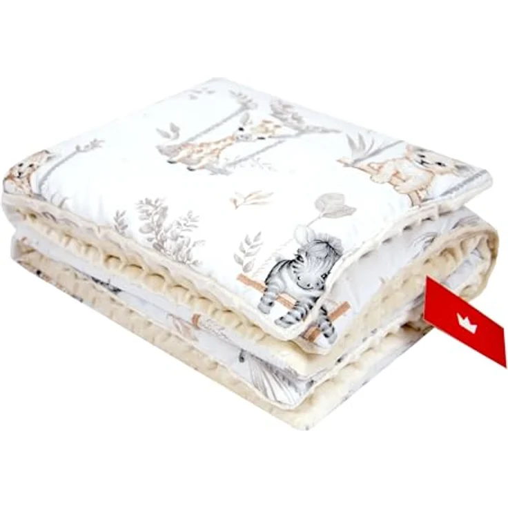 Kinderdecke BABYLUX Babydecke MINKY 2Set Kuscheldecke Decke 75 x 60cm Kinderwagen, BabyLux, MP139 - Ecru + Tiere auf der Schaukel – Bild 4