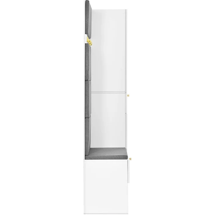 Flieks Garderobe 110 x 38 x 179.5 cm mit gepolsterter Sitzbank, Schuhablage, Garderobenpaneel, Haken und Stauraum, Weiß – Bild 9