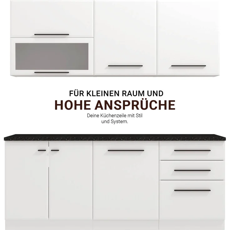 Moderne Küche Küchenzeile ohne Geräte 200 cm Weiß Einbauküche Singleküche Küchenschränke – Bild 6