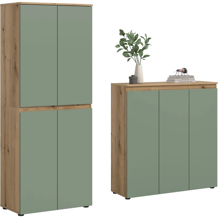 Universalschrank (B/H/T: 190x175x37 cm) in Evoke Oak Nachbildung und Smoke Green Nachbildung – Bild 1