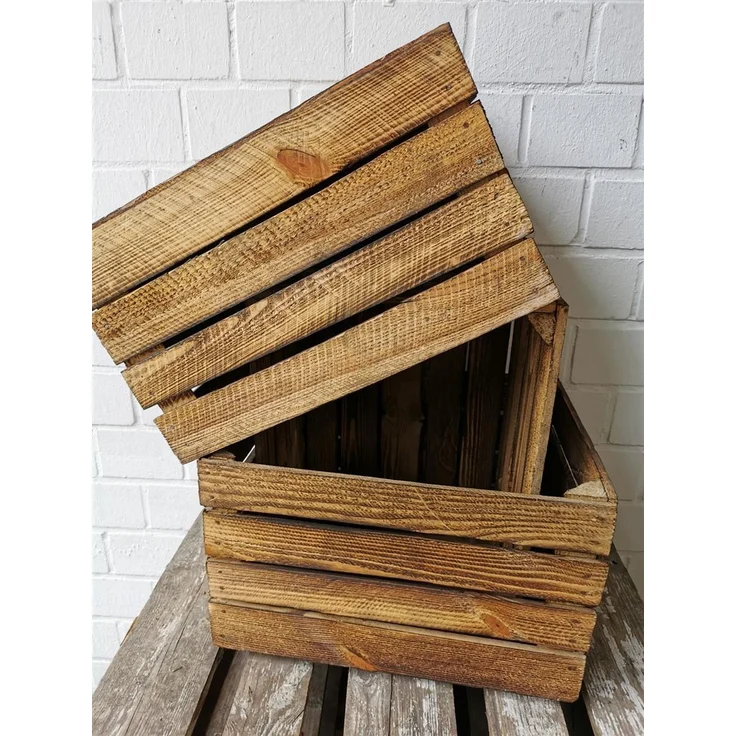 Obstkiste Weinkiste Holzkiste vintage geflammt 50x40x30 cm im 12er SET – Bild 3