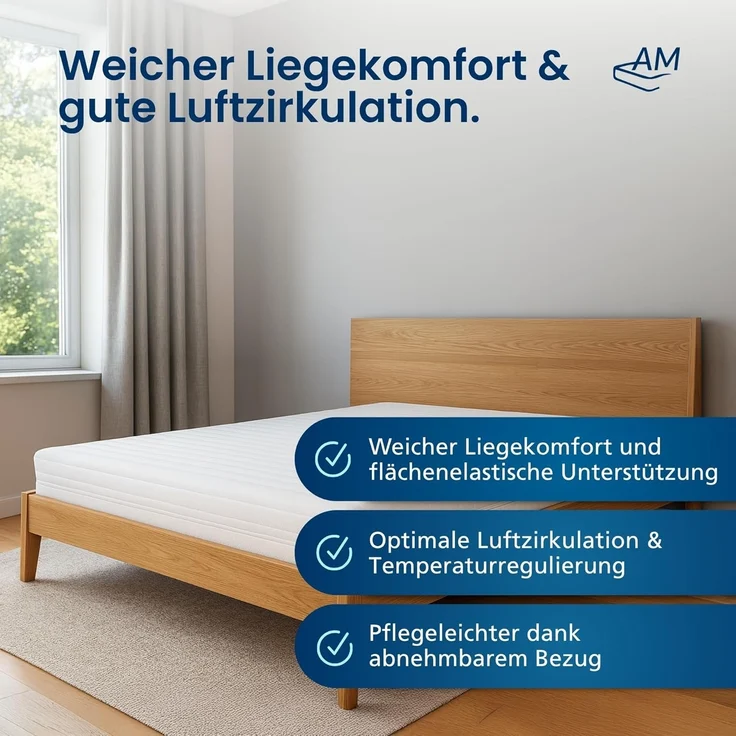 AM Qualitätsmatratzen - Bonellfederkernmatratze 80x200 cm H3 / H4-19cm Höhe - Made in Germany - Hochwertiger Bezug aus Doppeltuch mit versteppter Klimafaser (200g/ m²) – Bild 3