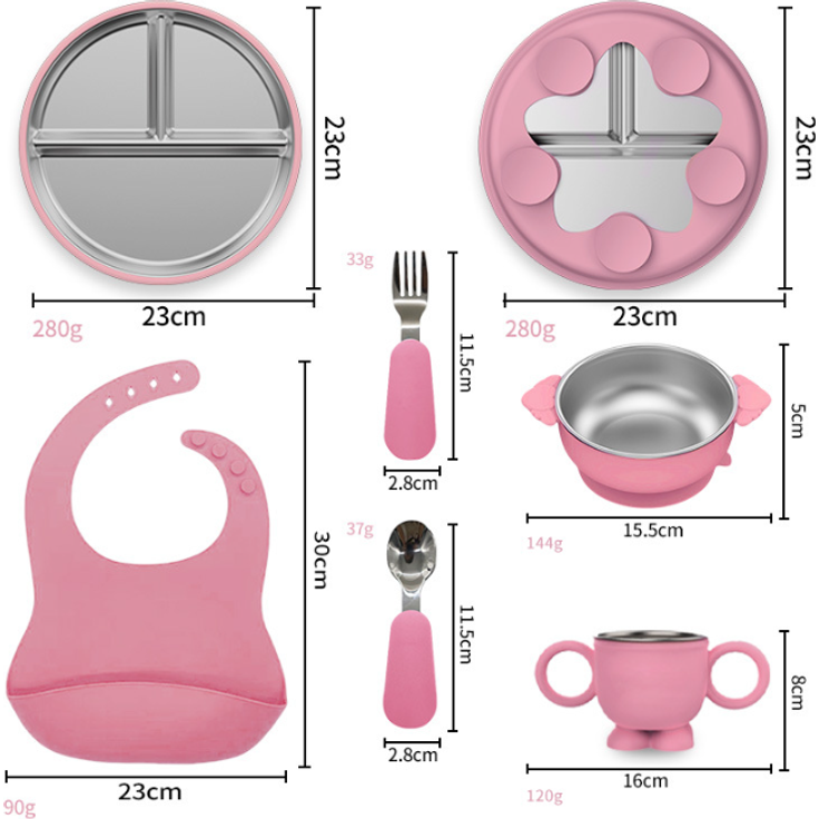 ABC Kindergeschirr-Set, bruchsicherer, abnehmbarer Teller aus Edelstahl 304 mit Saugnapf, grau – Bild 2