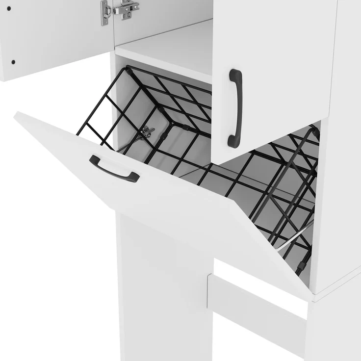 Flieks Waschmaschinenschrank, Doppeltüren, Metallkorb und Klappfach, 65 x 40 x 180.5 cm, Weiß – Bild 10