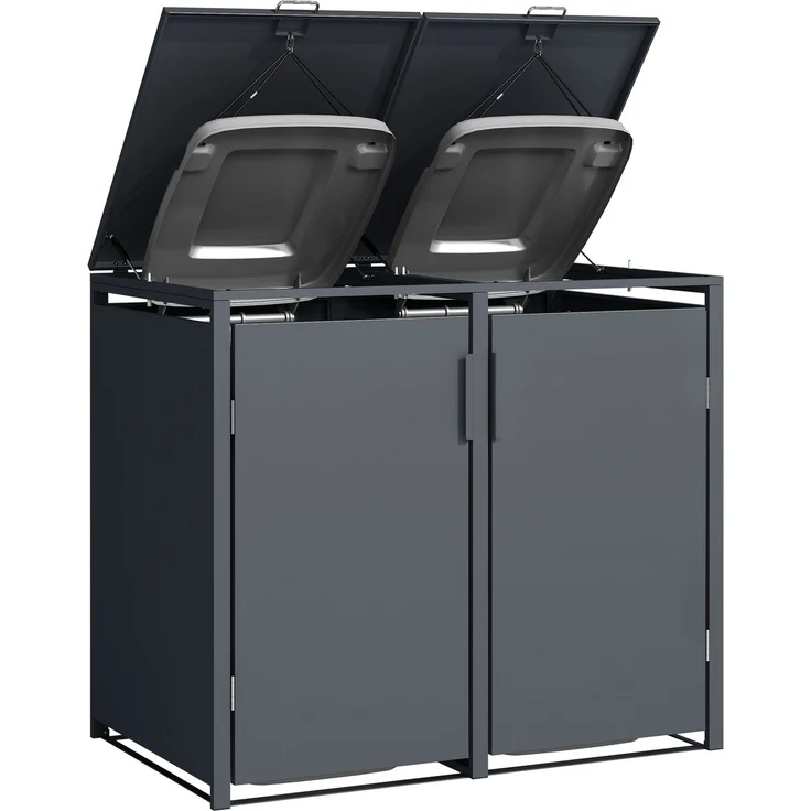 DEGAMO MÜNCHEN Mülltonnenbox 4-er, Stahl verzinkt, anthrazit, 230x62x102cm für 4x kleine Tonne 120 Liter – Bild 5