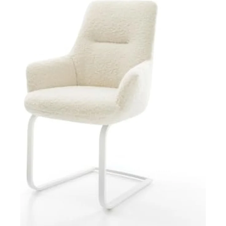 Freischwinger Zelia-Flex mit Armlehnen Teddystoff Beige Freischwinger flach Weiß Taschenfederkern – Bild 3