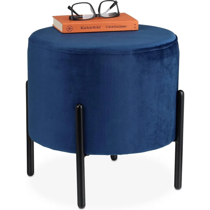 Relaxdays Blauer Samthocker – Bild 1