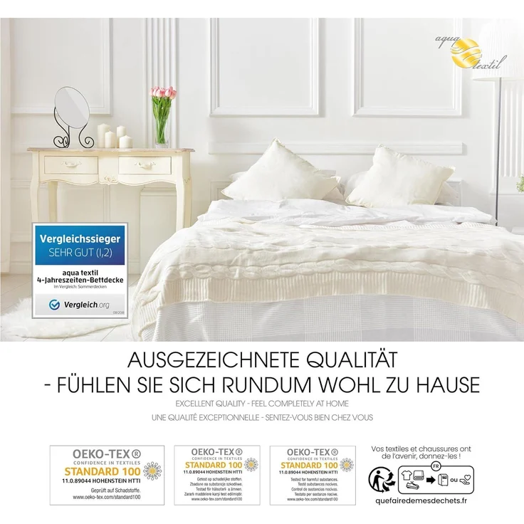 aqua-textil 4 Jahreszeiten Bettdecke 200x220 cm Decken zusammengeknöpft Winter 1350g Sommer 1000g klimaregulierend Oeko-TEX – Bild 7