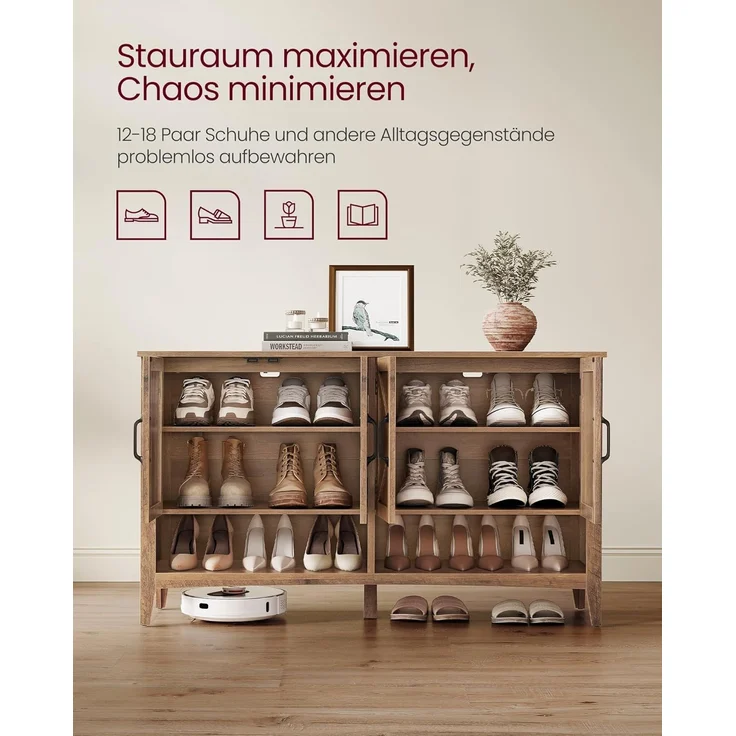 Vasagle Schuhschrank, Schuhregal, Schuhaufbewahrung, traditioneller amerikanischer Stil, Schuh-Organizer mit höhenverstellbaren Ablagen, Griffen, stabilen Beinen, Flur, honigbraun LBC039B01 – Bild 4