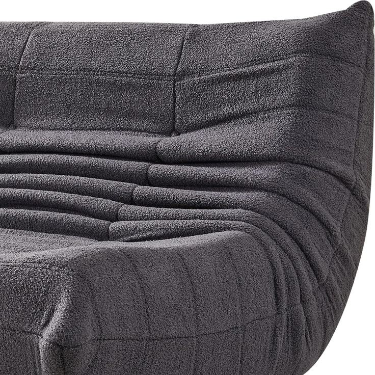 2-Sitzer Loungesofa aus Teddy-Vlies mit Plisseefalten-Design, ergonomisch, 149x114x82 cm, Grau – Bild 8