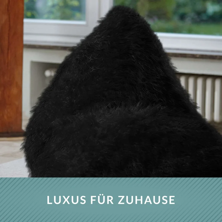Green Bean® Sitzsack Felloptik Indoor 150x100x100cm mit 220 Liter EPS-Perlen Füllung - Kuschelig Weich Waschbar - Schwarz – Bild 6
