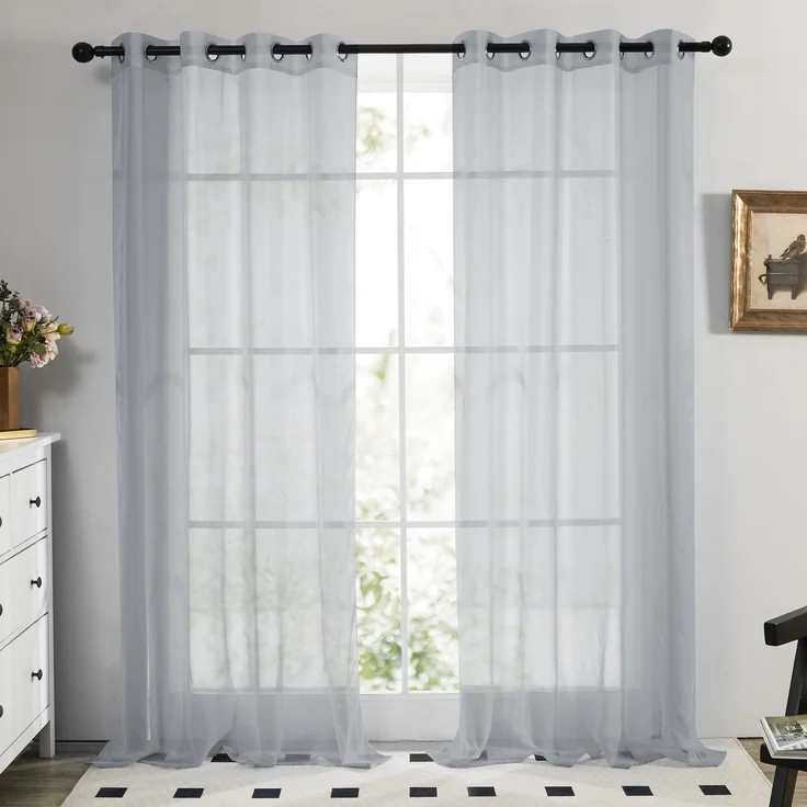 Deconovo 2er Set Ösenvorhang Voile Vorhang Voile Gardine 183x140 cm Grau | 2er Set, H183 x B140 cm,Voile Gardinen mit Ösen, vorhang halbtransparent, curtains for bedroom, wohnzimmer vorhänge