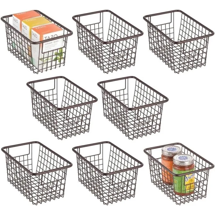 mDesign Allzweckkorb Gitterbox Drahtkorb Organizer 8er Set Griffe Metall Bronze