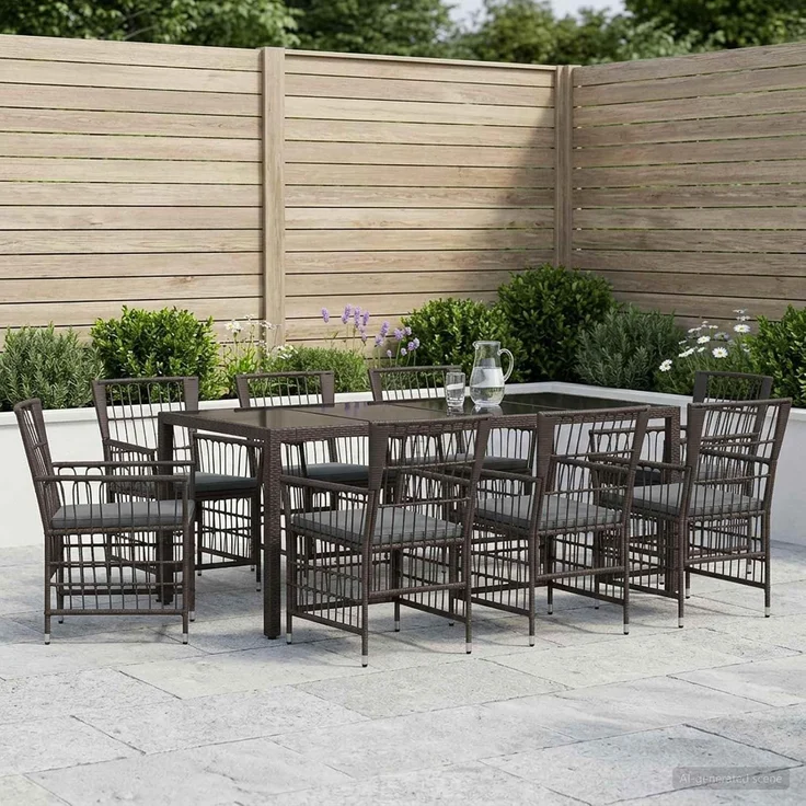 vidaXL Outdoor-Essgruppe 9 stk. Schwarz Poly-Rattan 3448941 – Bild 2