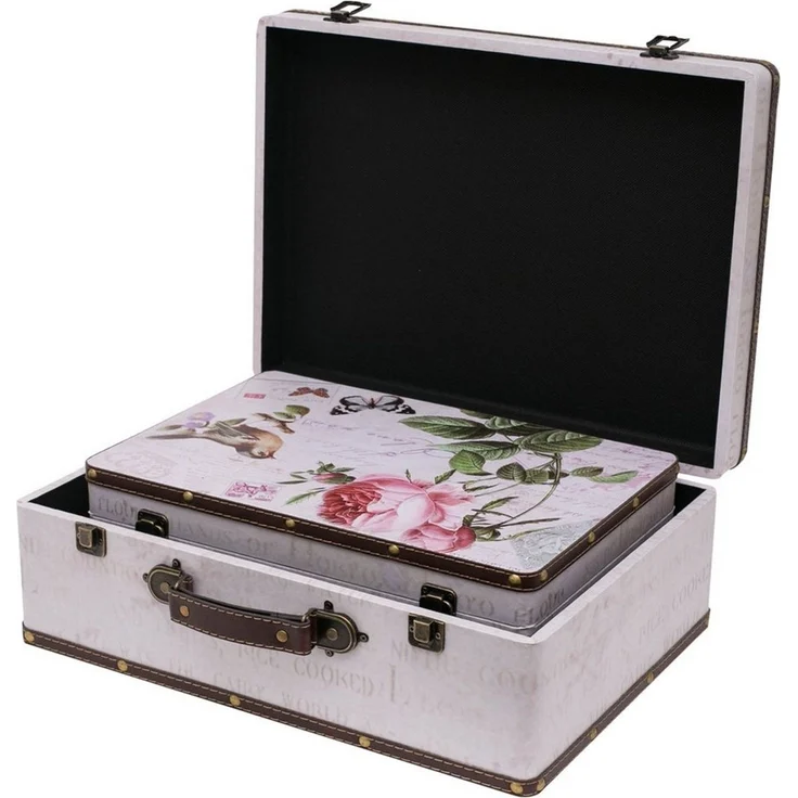 HMF Aufbewahrungsbox Handgefertigter Vintage Koffer aus Holz, Deko Koffer (2 St, versch. Größen), Geschenkkoffer im Rosen Design – Bild 2