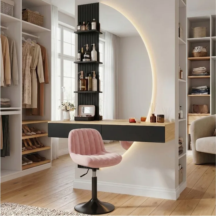 HOMALL Schminktisch Hängender Schminktisch mit LED-Beleuchtung (Maße: 106 × 40 × 143 cm, mit 3 offenen Ablagefächern, 2 Schubladen und drei einstellbaren Farbtemperaturen)