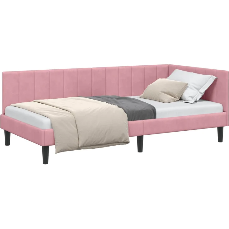 vidaXL Eckbettgestell mit Kopfteil Rosa 100 cm x 200 cm Samt 42016361 – Bild 1