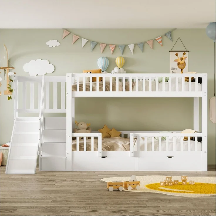Odikalo Etagenbett Kinderbett,mit Rutsche,und magnetischer Tür,ohne Matratze,weiß,90*200 – Bild 2