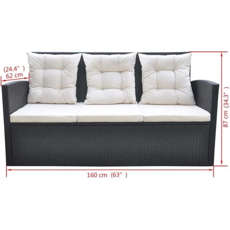 vidaXL 6-tlg. Garten-Essgruppe mit Kissen Poly Rattan Schwarz 42643 – Bild 4