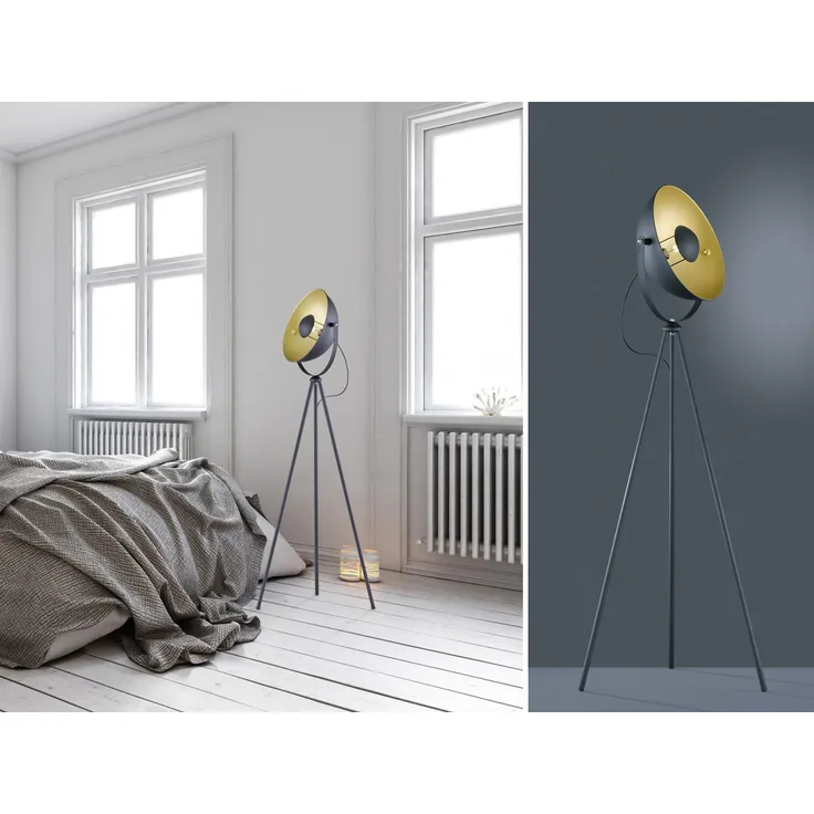 LED Stehleuchte 1 flammig Metall Dreibein Schwarz/Gold 160cm