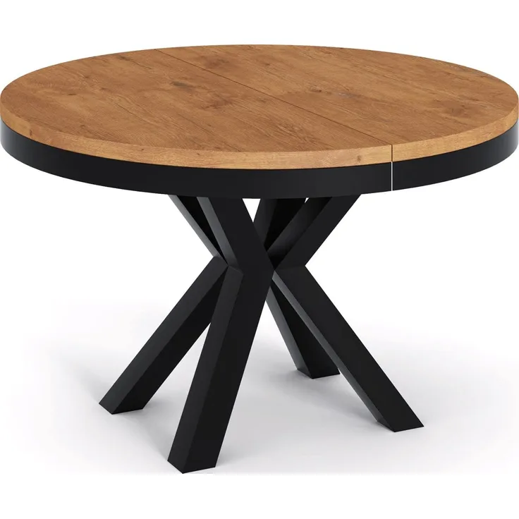 Runder Ausziehbarer Esstisch Weiß - Tisch im Loft-Stil mit Metallbeinen - Industrieller Tisch für Wohnzimmer - Spacesaver - Eiche Lancelot - Schwarz - 100 cm