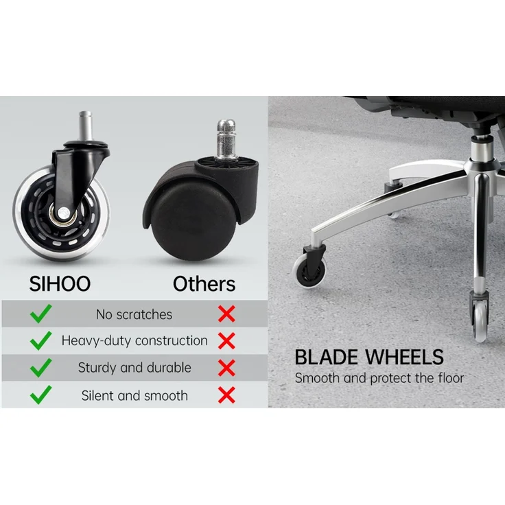 SIHOO Ergonomischer Schreibtischstuhl, Drehstuhl hat Verstellbarer Lordosenstütze, Kopfstütze und Armlehne, Höhenverstellung und Wippfunktion, Rückenschonend, Bürostuhl bis 150kg/330LB Belastbar – Bild 3