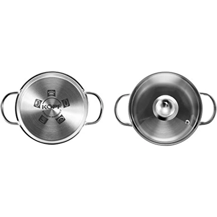 Kopf Topf-Set Parvus 2-teilig, Edelstahl, Kochgeschirrset mit 14 cm Bratentopf und Fleischtopf, inkl. Glasdeckel, für Induktion – Bild 3