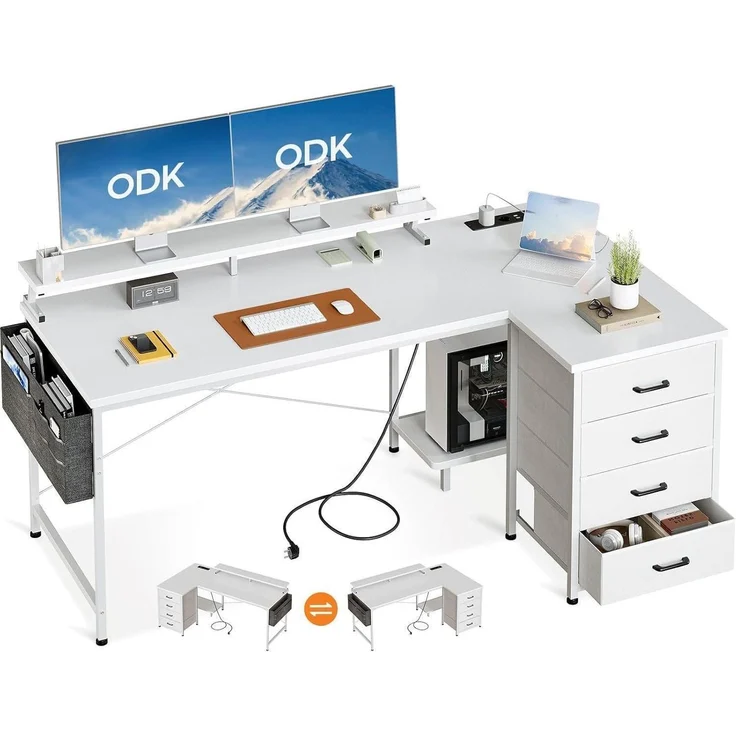 ODK Eckschreibtisch mit Stauraum, weiß, 160 x 80 x 84,7 cm