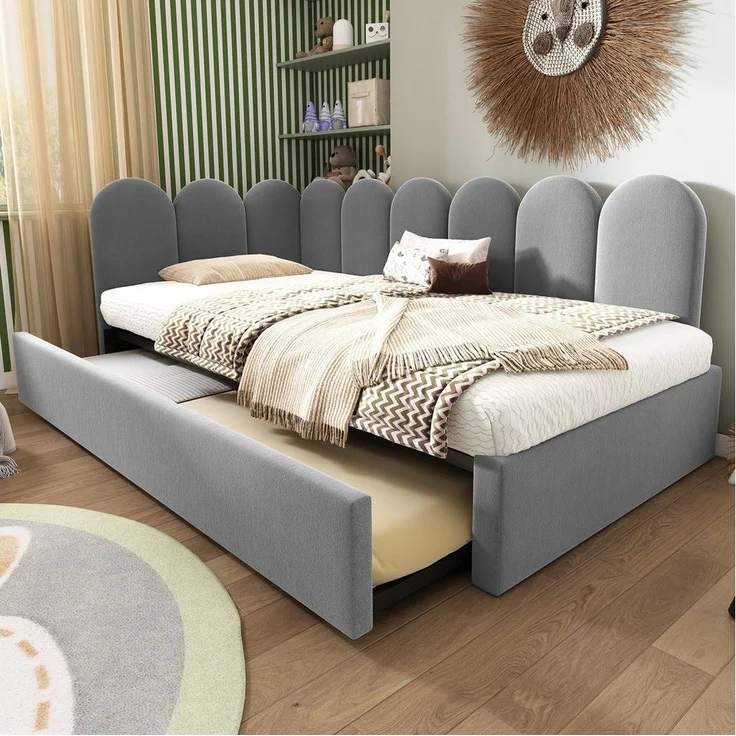 Odikalo Stauraumbett Kinderbett Polsterbett Tagesbett Schlafsofa Samt 90x190/200 Beige/Rosa – Bild 2