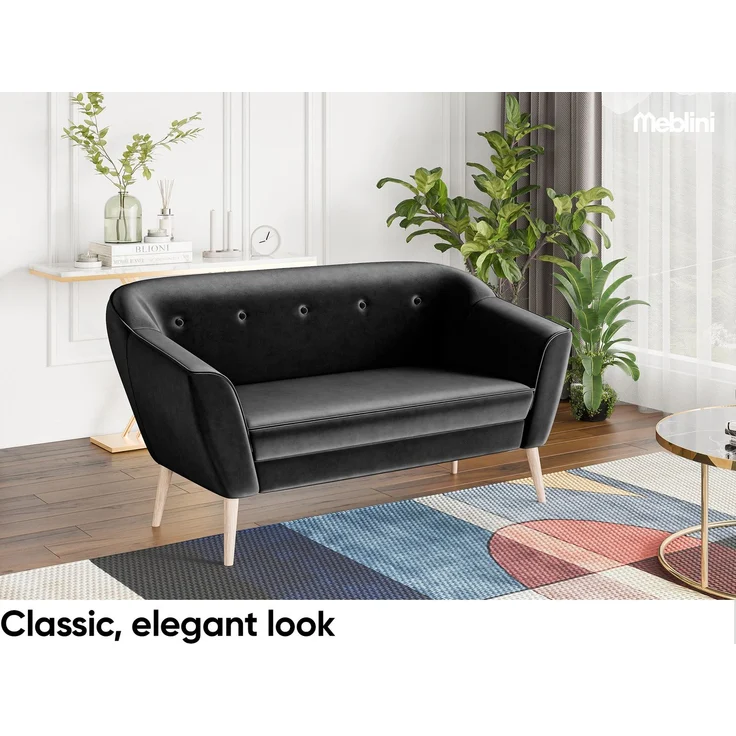 MEBLINI Mini Sofa Set 2-1 für Wohnzimmer - Mini Lounge für drei Personen - Küchensofa - Sofa Klein - Sitzgarnitur - Polstergarnitur - Sofagarnituren - DORIS - 2+1 - Schwarz Samt – Bild 3