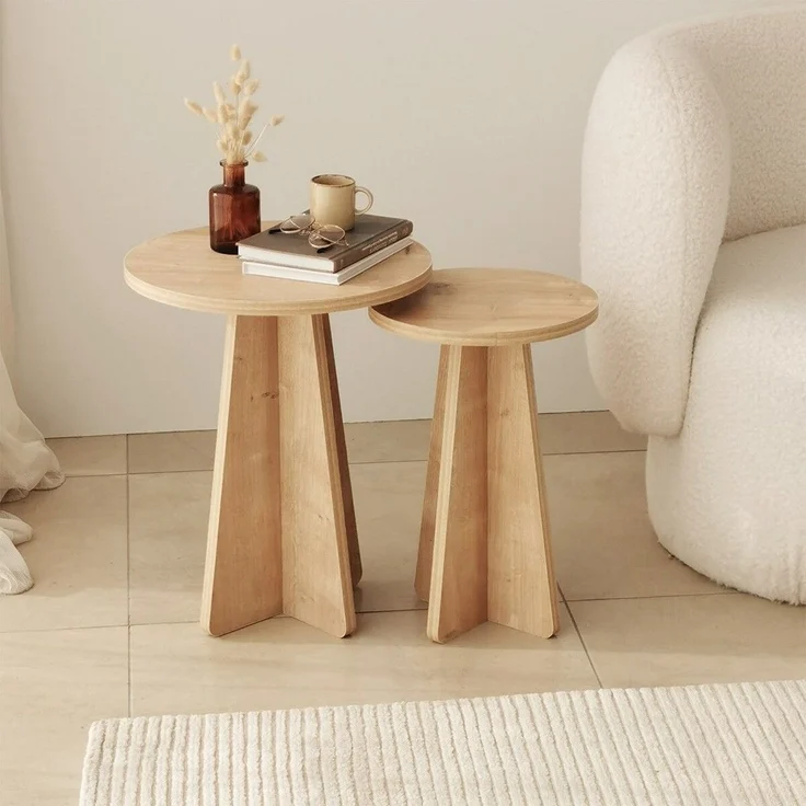 Calicosy Set aus 2 Couchtischen Dekor Eiche Saphir H50 cm - MUSHROOM - Helles Holz – Bild 2