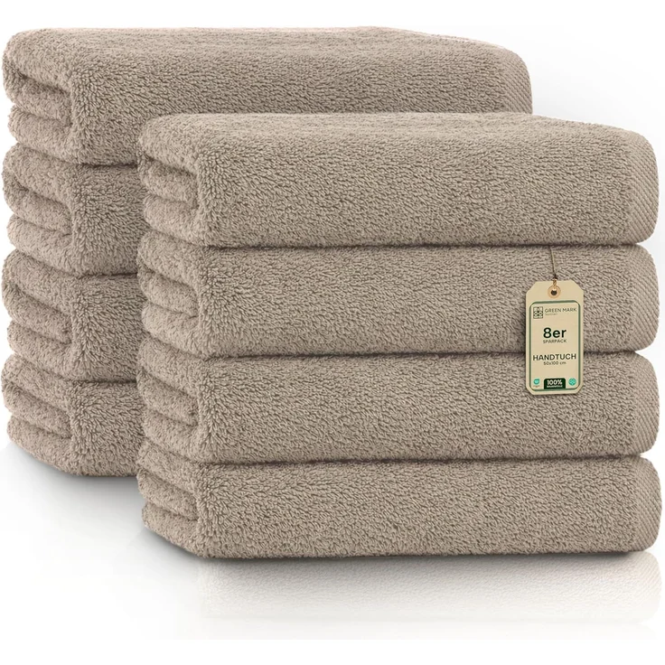 NatureMark 8er Spar-Pack Frottier Handtücher, Handtuch-Set, 50x100 cm, Sand/Beige, 100% Baumwolle – Bild 1