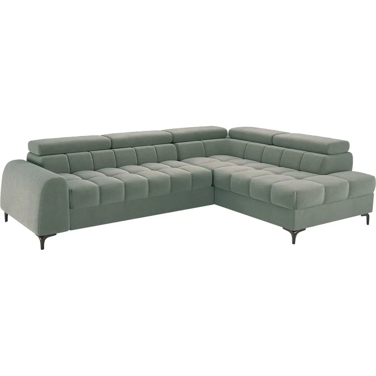 Selsey 'Arellio' Ecksofa rechts mit Schlaffunktion, L-Form, mit Bettkasten, Chenille Salbeigrün, 268 cm