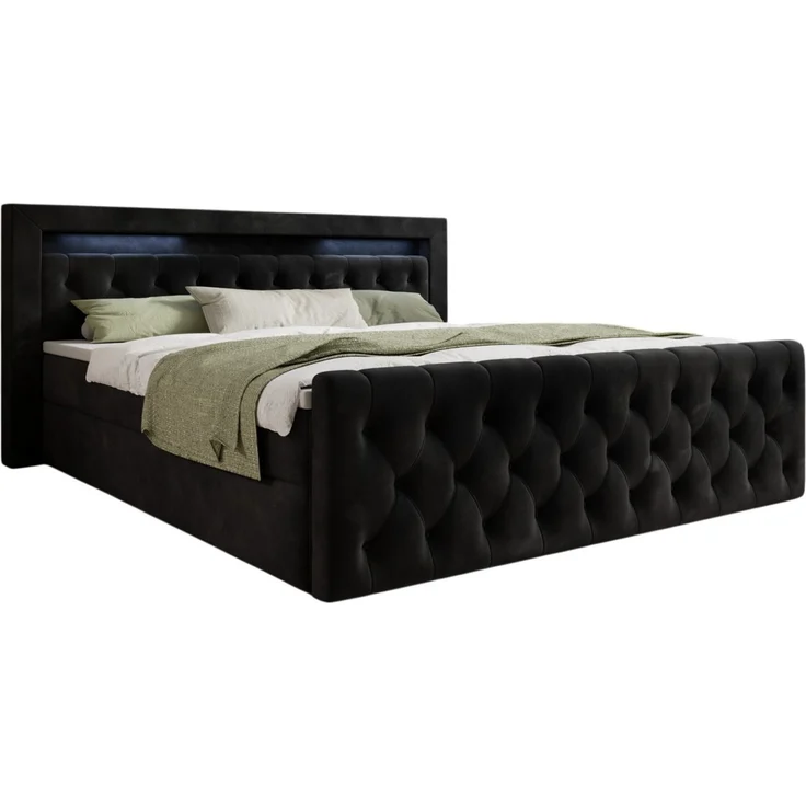 thematys Boxbett LED mit Bettkasten 140x200cm, mit Bonnellfederkernmatratze H3, Bouclé/Velours, mit Stauraum, mit 3 cm Topper, Schwarz (Velutto 20), Art.-Nr. S04JN0YRPBG – Bild 4