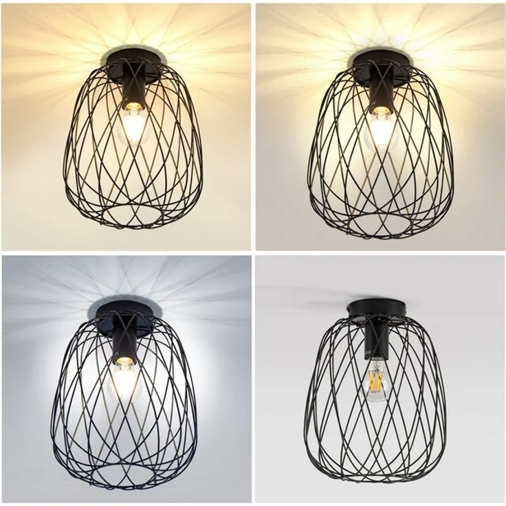 Nettlife Deckenleuchte Schwarz Vintage Kaefig Deckenstrahler E27 Lampenfassung Metall, LED wechselbar, Einzeln Esszimmerlampe für Wohnzimmer Küche Schlafzimmer Flur – Bild 4