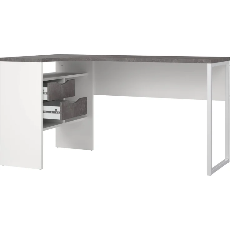 Dmora Schreibtisch Moire, Mehrzweckschreibtisch, Bürotisch für PC, Eckschreibtisch, 145x81 h77 cm, Weiß und Grau – Bild 4